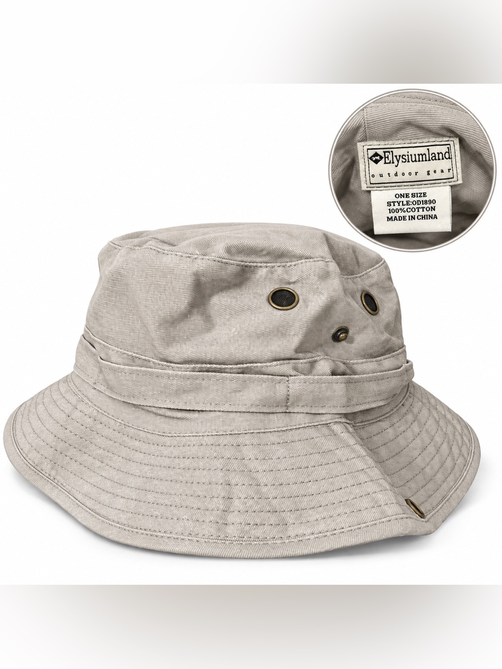 Beige Cotton Bucket Hat - Men